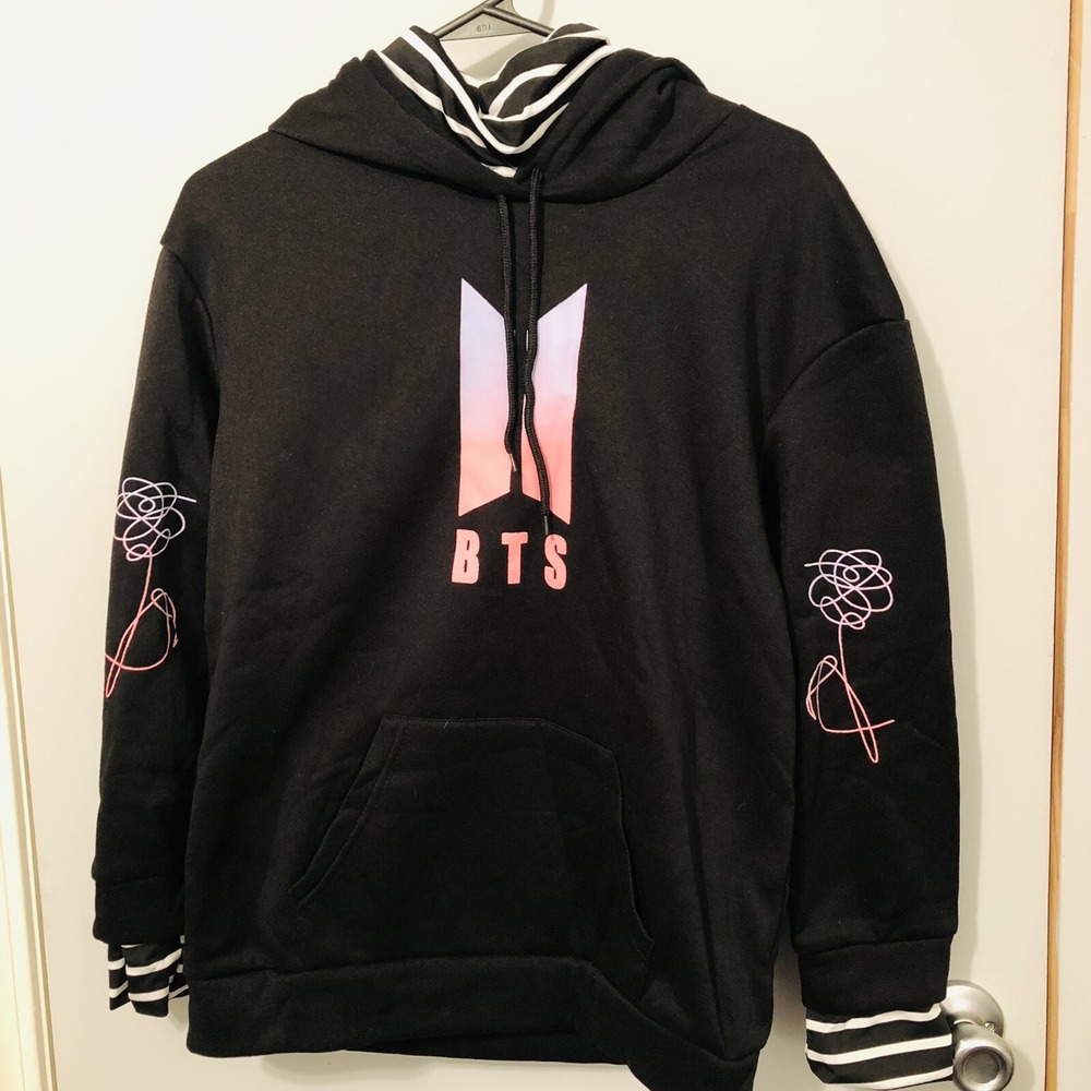 New With Tags Fancyqube Womens Size M Black BTS Drawstring Long Sleeve Hoodie